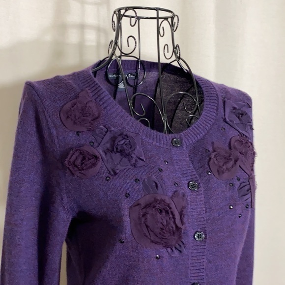 BANANA REPUBLIC Plum Extra Fine Merino Wool Cardigan - Picture 2 of 9